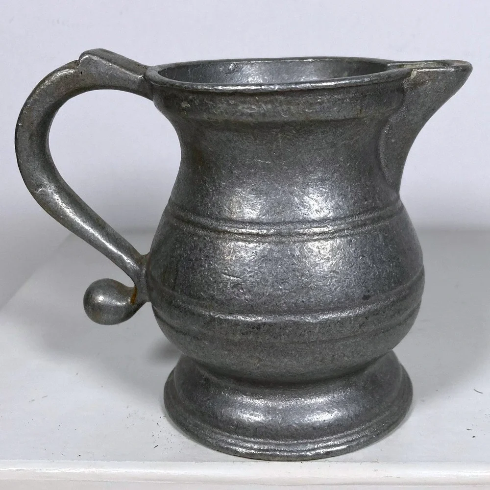 Vintage Small‎ Pewter Style Metal Pitcher Rustic Farmhouse Bud Vase 3.75in